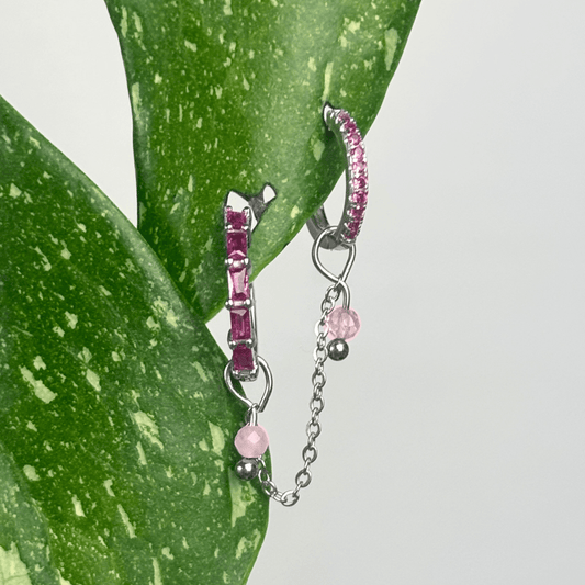 The Guide Crystals Silver | 1 PC Single Rose Quartz Aurora Chain Crystal Earring Charm