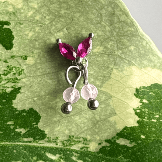 The Guide Crystals Silver | 1 PC Single Rose Quartz Cherry Charm for Stud Earrings