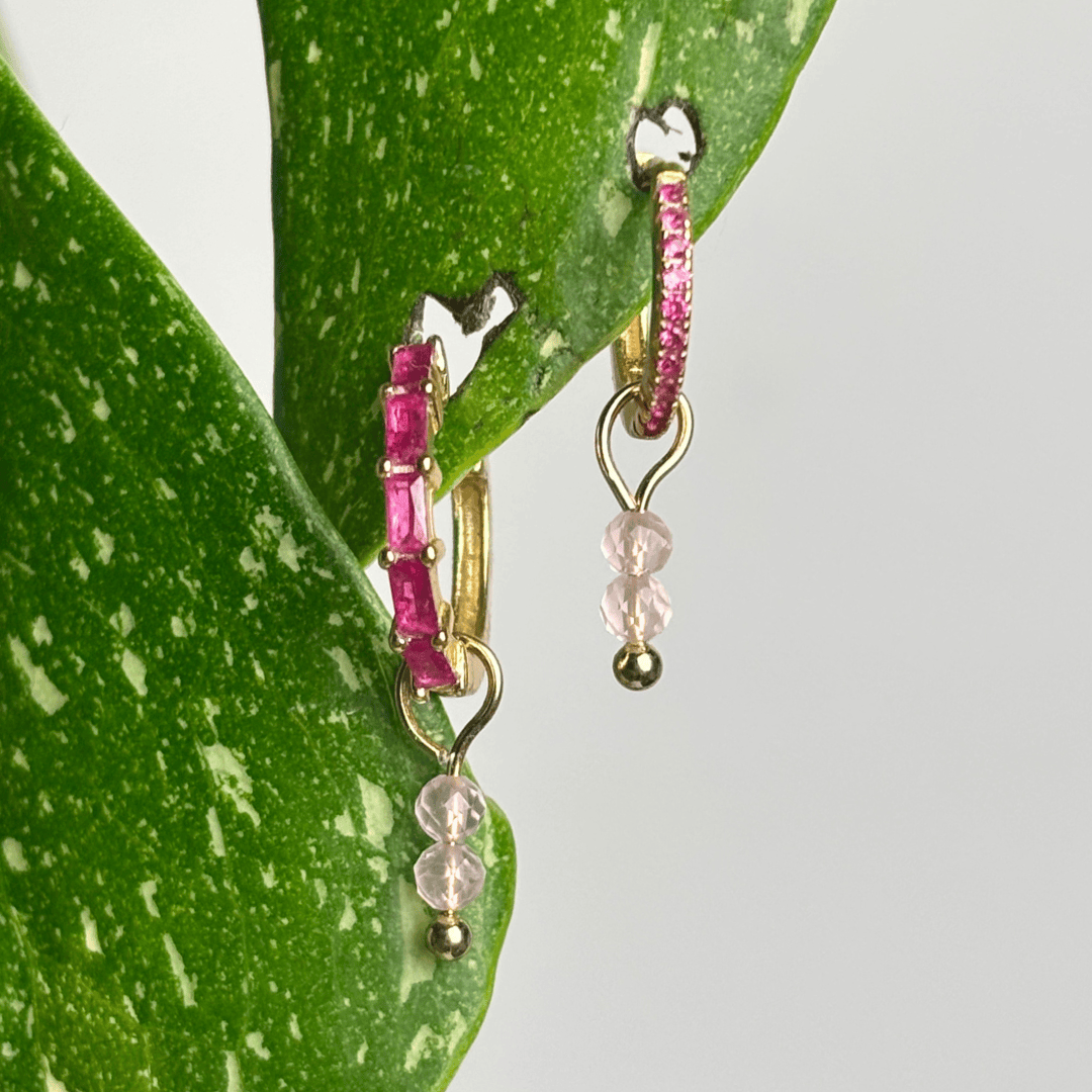 The Guide Crystals Gold Rose Quartz Double Dew Drop Crystal Earring Charms