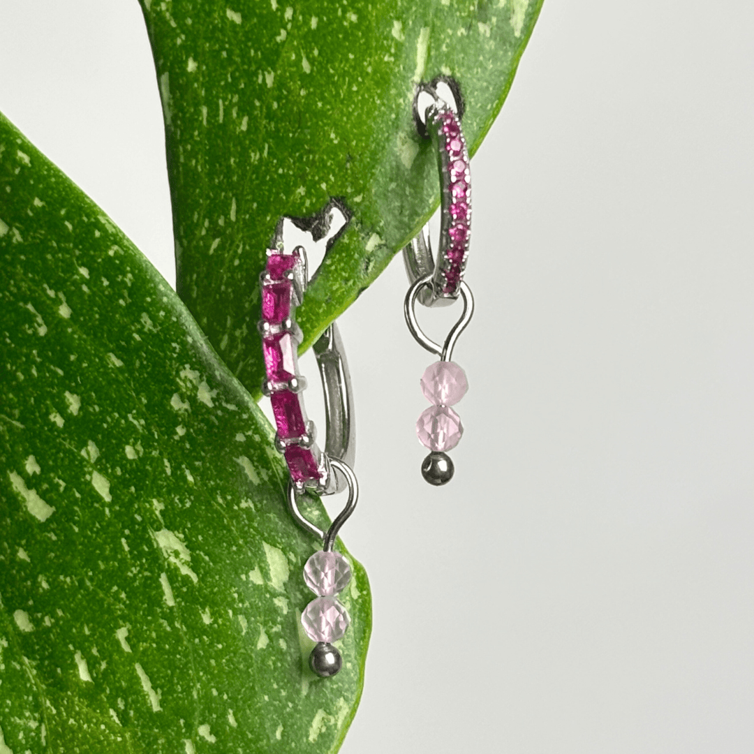 The Guide Crystals Silver Rose Quartz Double Dew Drop Crystal Earring Charms