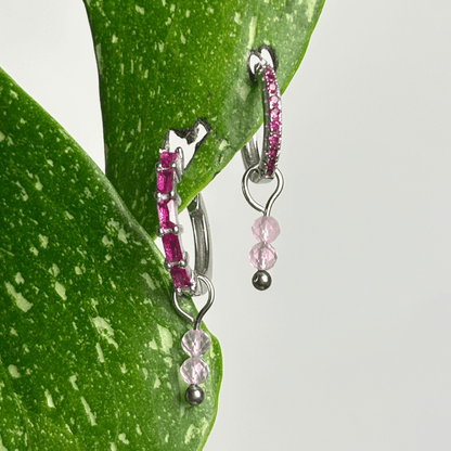 The Guide Crystals Silver Rose Quartz Double Dew Drop Crystal Earring Charms