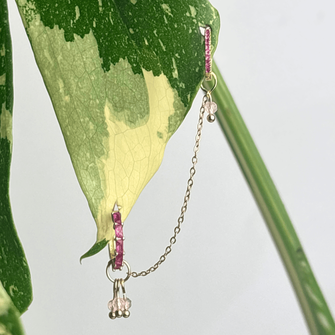 The Guide Crystals Gold | 1 PC Single Rose Quartz Grape Chain Earring Charm