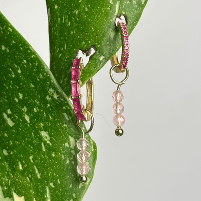 The Guide Crystals Gold Rose Quartz Triple Dew Drop Crystal Earring Charms