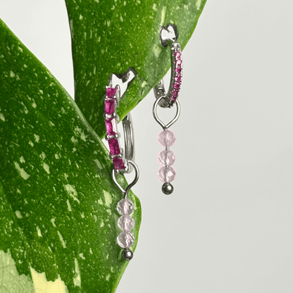 The Guide Crystals Silver Rose Quartz Triple Dew Drop Crystal Earring Charms