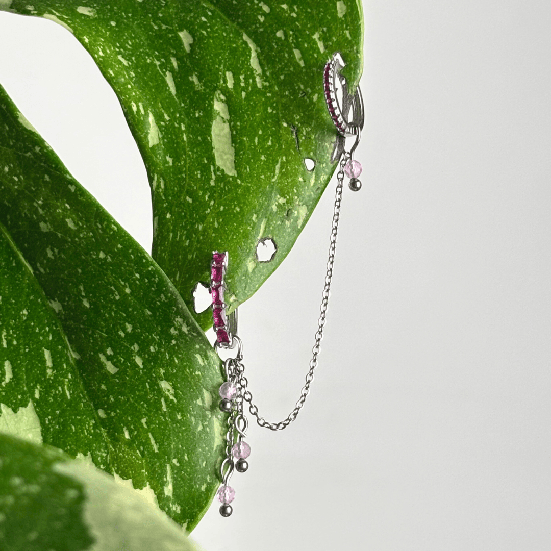 The Guide Crystals Rose Quartz Waterfall Earring Chain