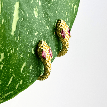 The Guide Crystals Rose Snake Zirconia Gold Huggie Earrings