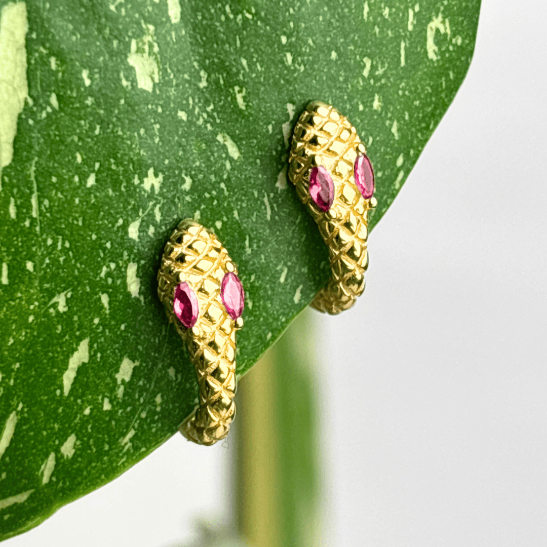 The Guide Crystals Rose Snake Zirconia Gold Huggie Earrings