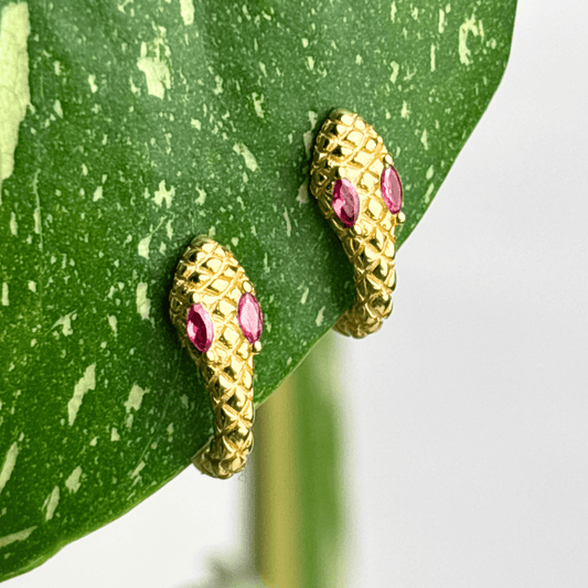 The Guide Crystals Rose Snake Zirconia Gold Huggie Earrings