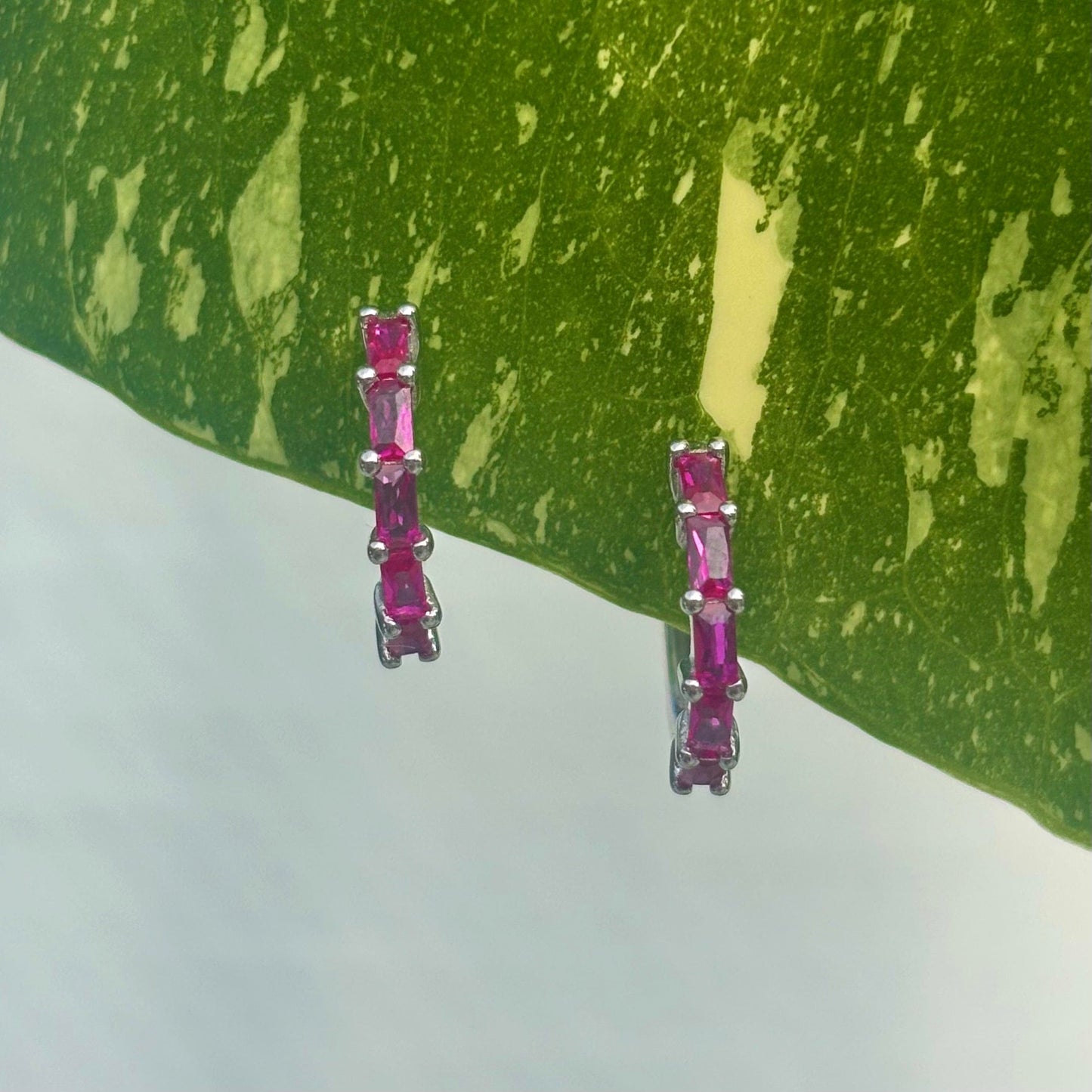 The Guide Crystals Rose Zirconia Silver Huggie Earrings