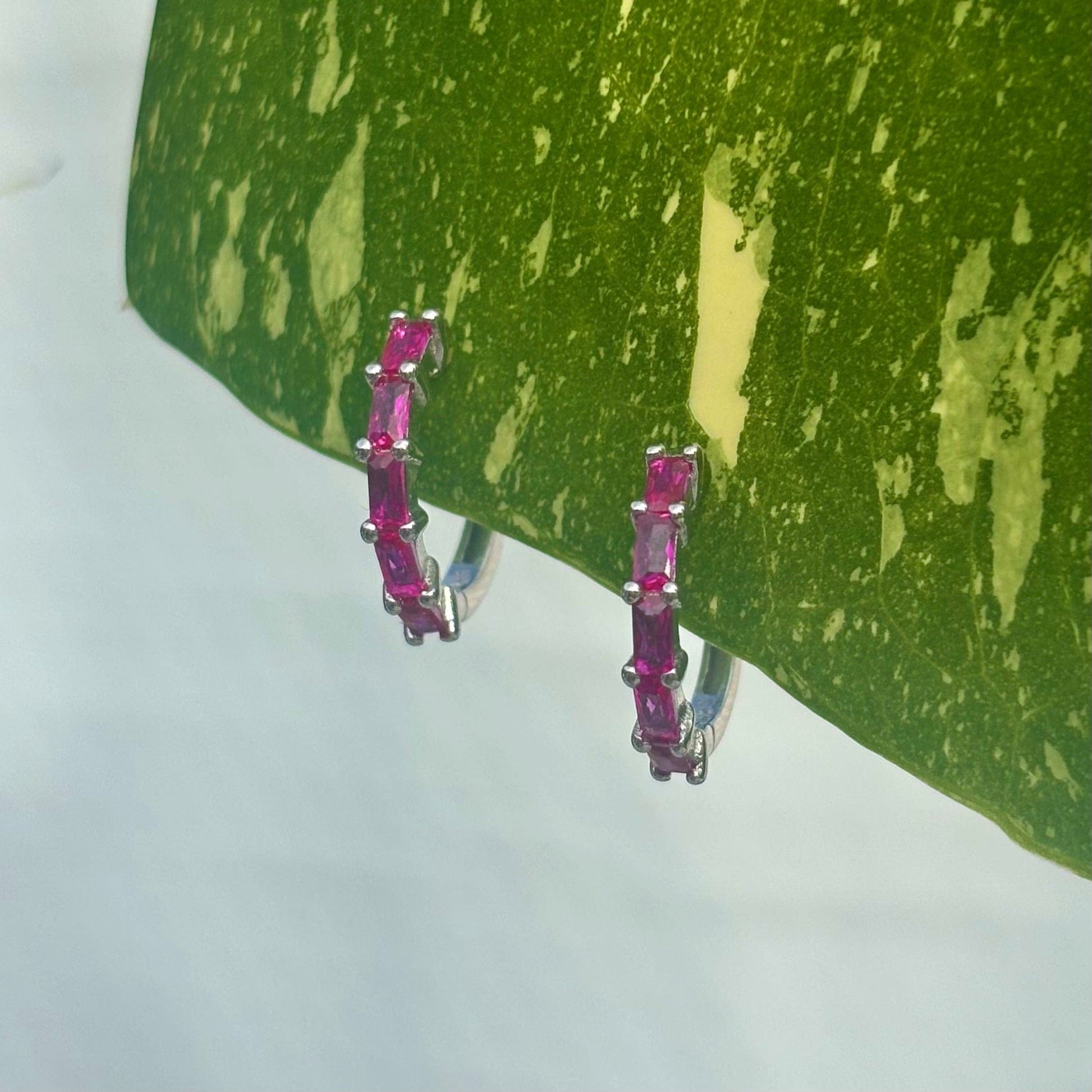 The Guide Crystals Rose Zirconia Silver Huggie Earrings