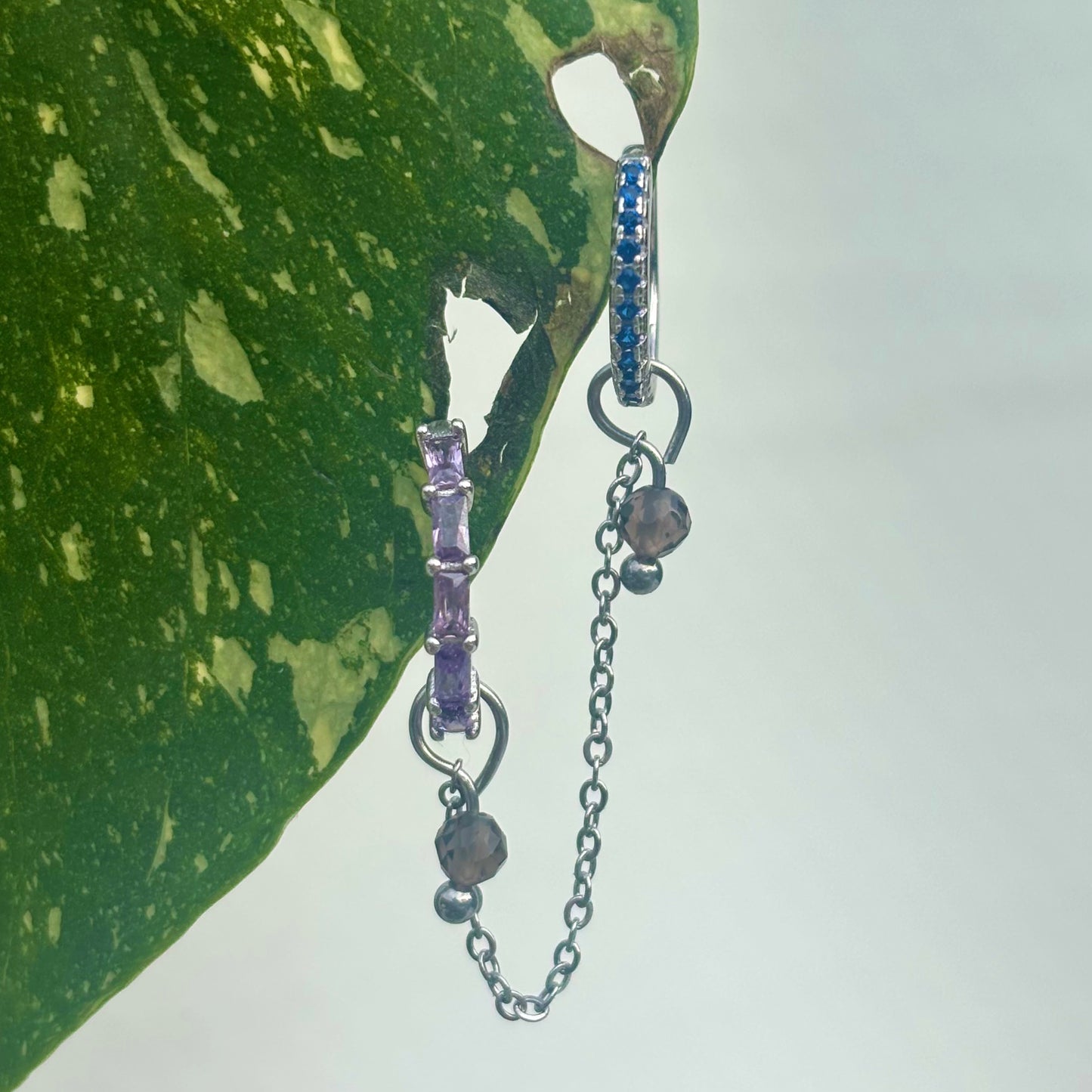 The Guide Crystals Silver | 1 PC Single Smokey Quartz Aurora Chain Crystal Earring Charm