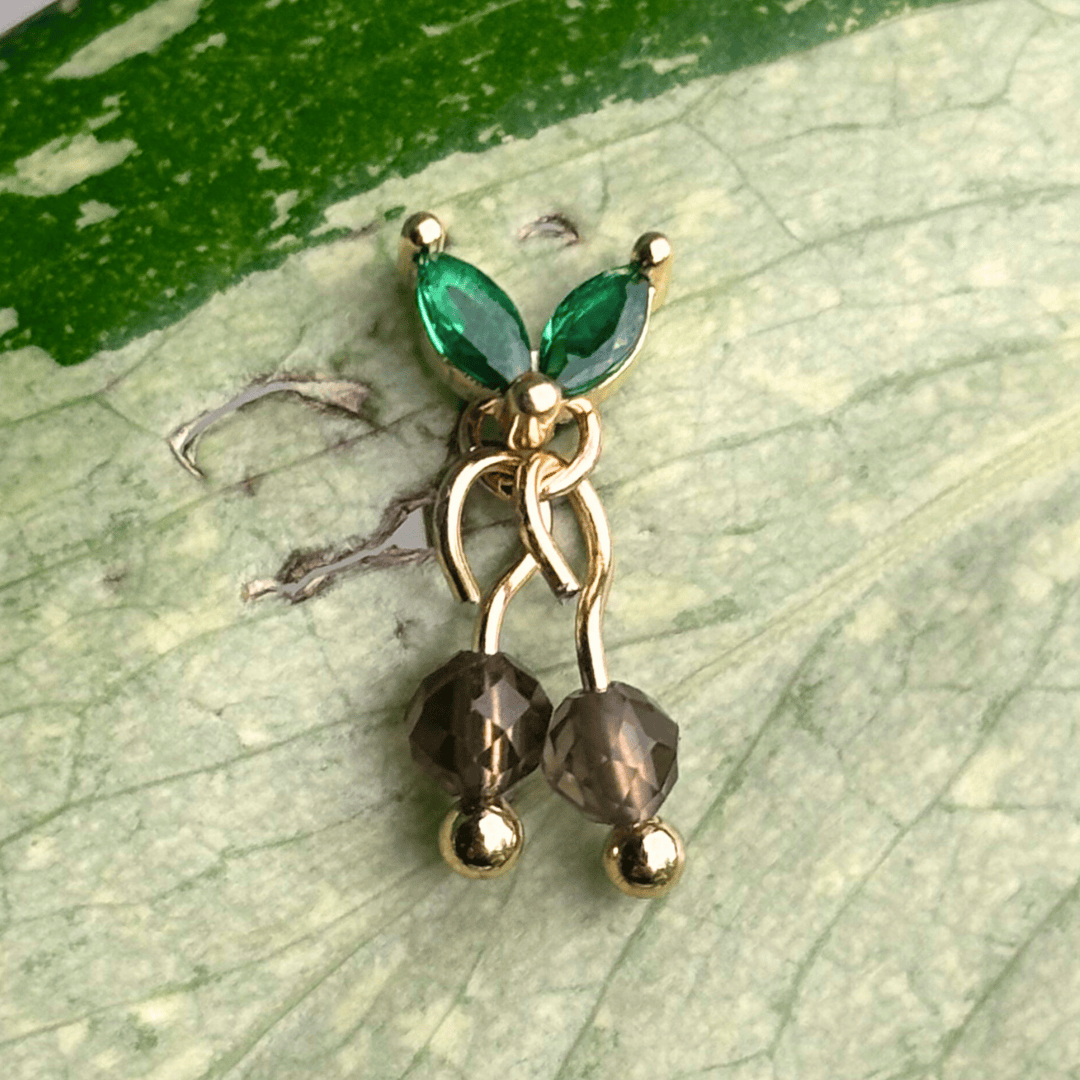 The Guide Crystals Gold | 1 PC Single Smokey Quartz Cherry Charm for Stud Earrings