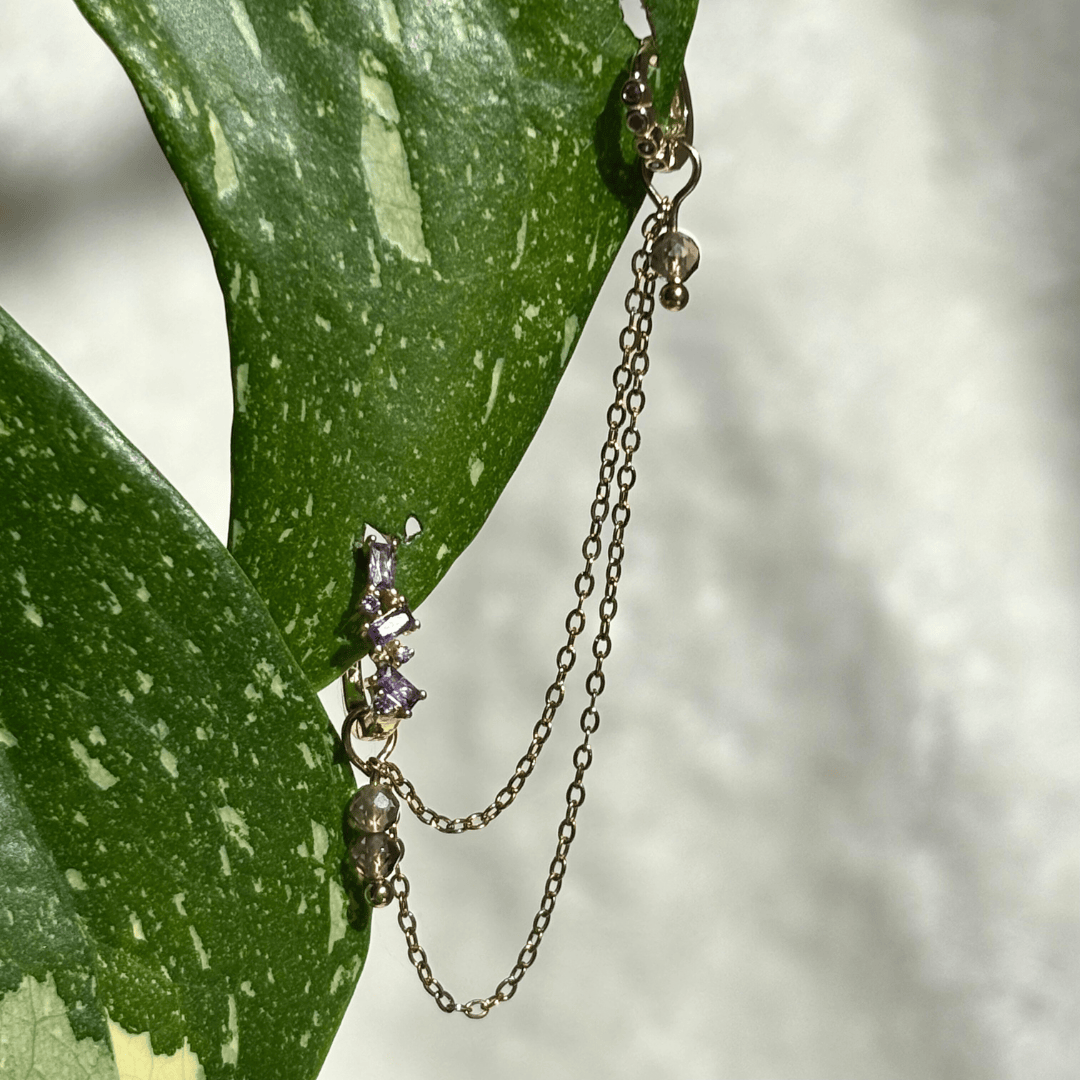 The Guide Crystals Gold | 1 PC Single Smokey Quartz Cordellia Chain Crystal Earring Charm