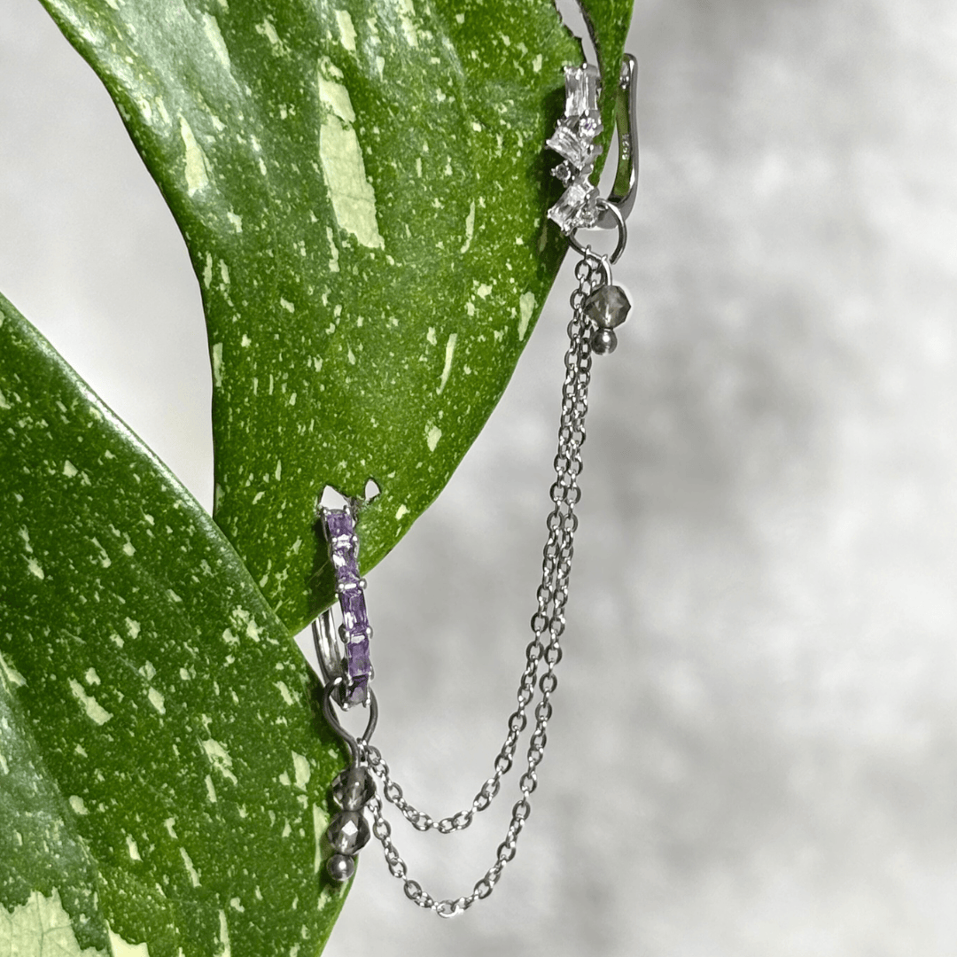 The Guide Crystals Silver | 1 PC Single Smokey Quartz Cordellia Chain Crystal Earring Charm