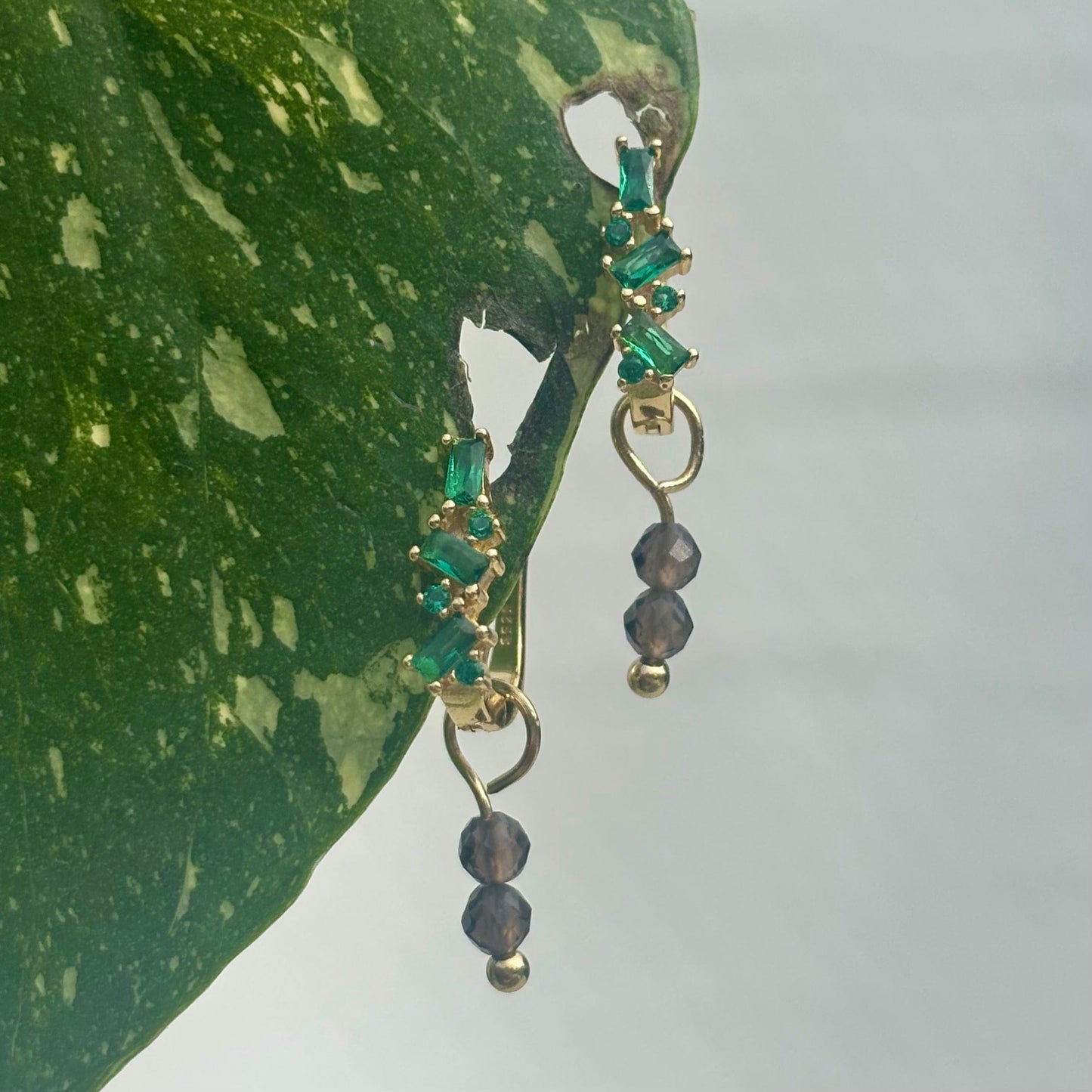 The Guide Crystals Gold Smokey Quartz Double Dew Drop Crystal Earring Charms