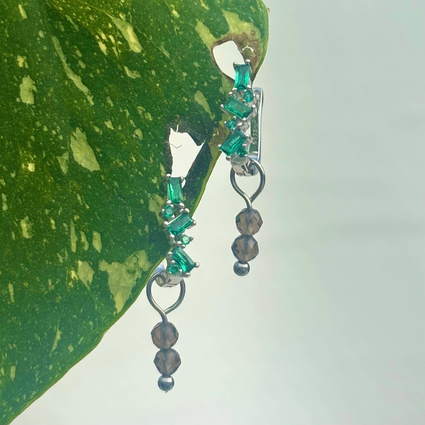 The Guide Crystals Silver Smokey Quartz Double Dew Drop Crystal Earring Charms