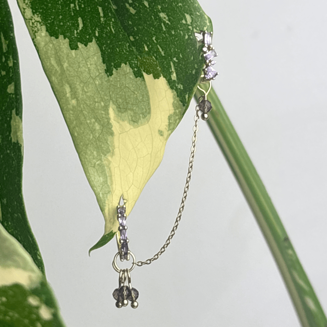 The Guide Crystals Gold | 1 PC Single Smokey Quartz Grape Chain Earring Charm