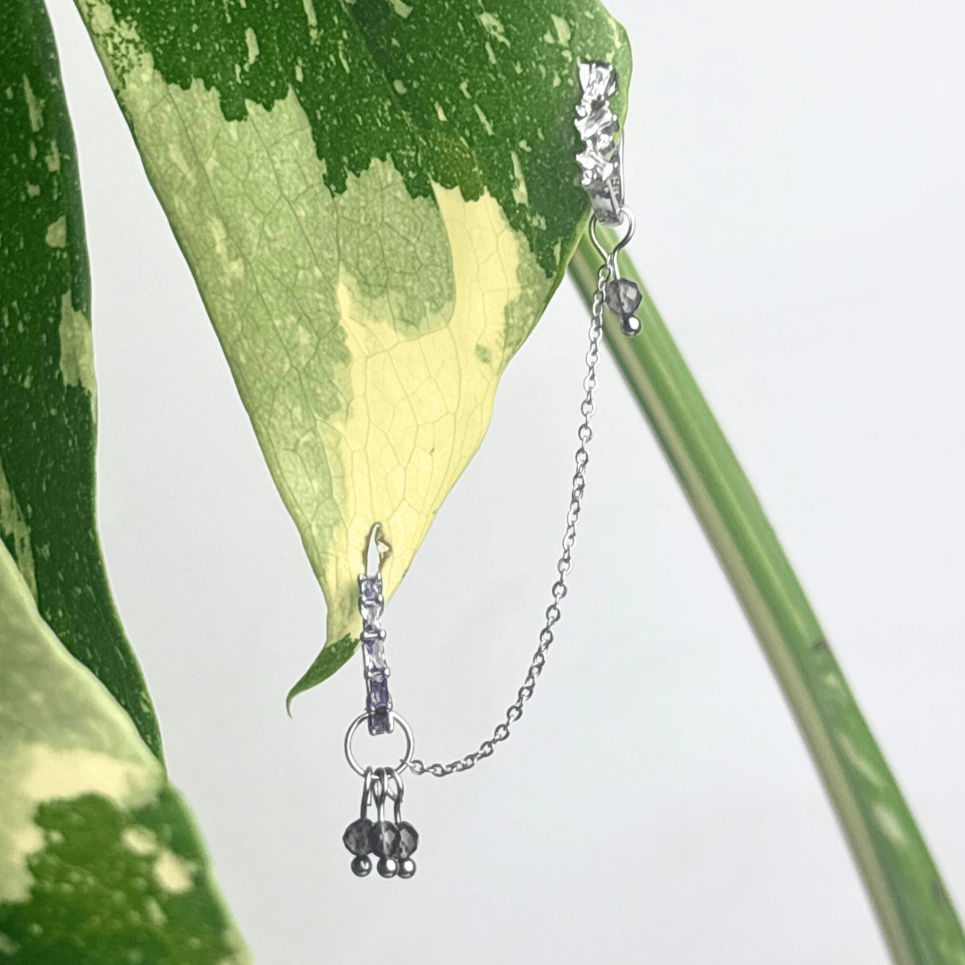 The Guide Crystals Silver | 1 PC Single Smokey Quartz Grape Chain Earring Charm