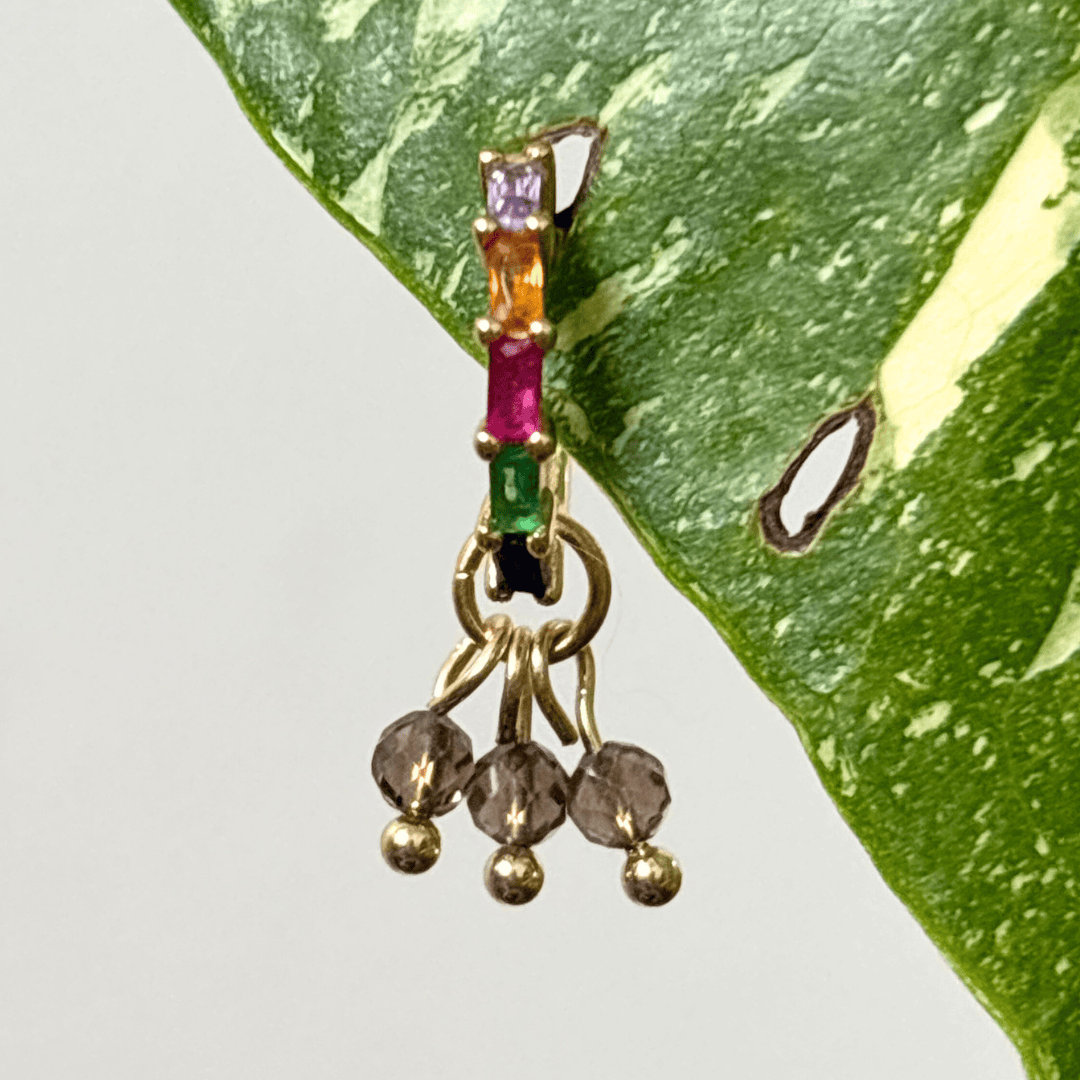 The Guide Crystals Gold | 1 PC Single Smokey Quartz Grape Crystal Earring Charm