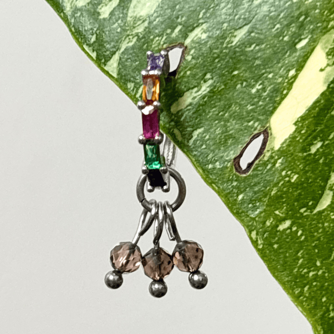 The Guide Crystals Silver | 1 PC Single Smokey Quartz Grape Crystal Earring Charm