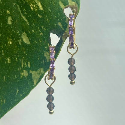 The Guide Crystals Gold Smokey Quartz Triple Dew Drop Crystal Earring Charms