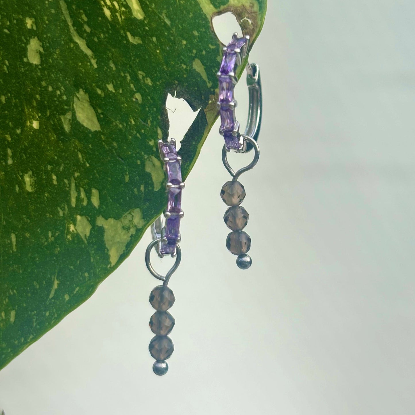 The Guide Crystals Silver Smokey Quartz Triple Dew Drop Crystal Earring Charms