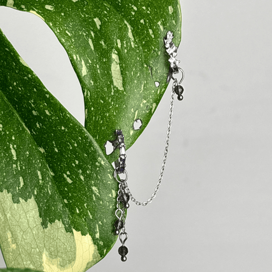 The Guide Crystals Silver | 1 PC Single Smokey Quartz Waterfall Earring Chain