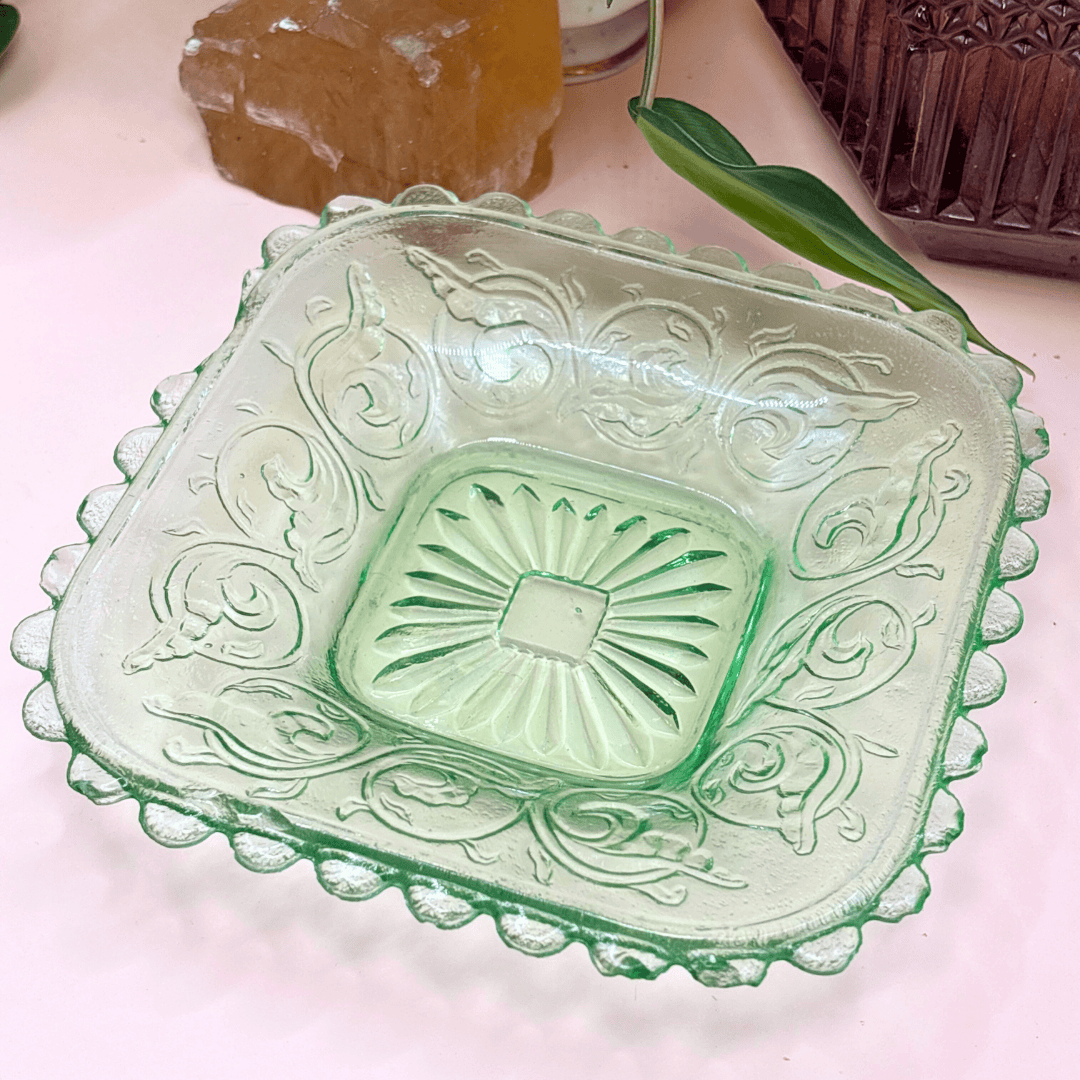 The Guide Crystals Waves Vintage Green Glass Trinket Dish AVAILABLE 1/11!