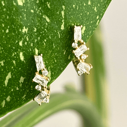 The Guide Crystals White Abstract Zirconia Gold Huggie Earrings