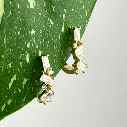 The Guide Crystals White Abstract Zirconia Gold Huggie Earrings