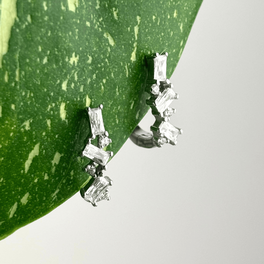 The Guide Crystals White Abstract Zirconia Silver Huggie Earrings