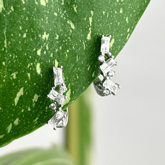 The Guide Crystals White Abstract Zirconia Silver Huggie Earrings