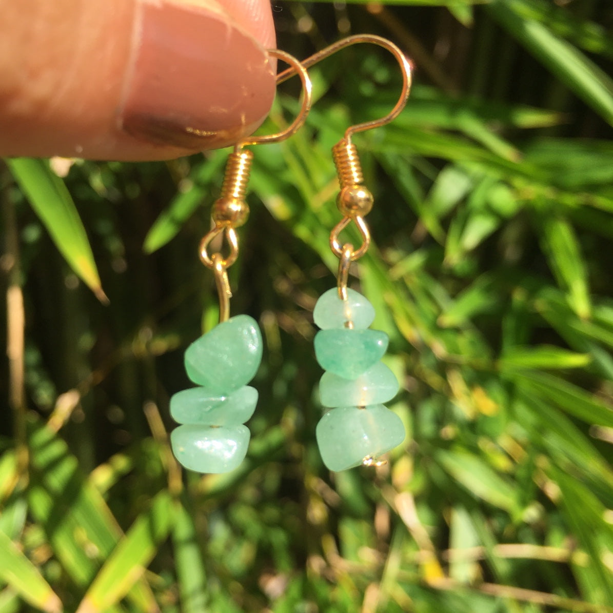 Green Aventurine Gold Hook  HYPOALLERGENIC Earrings