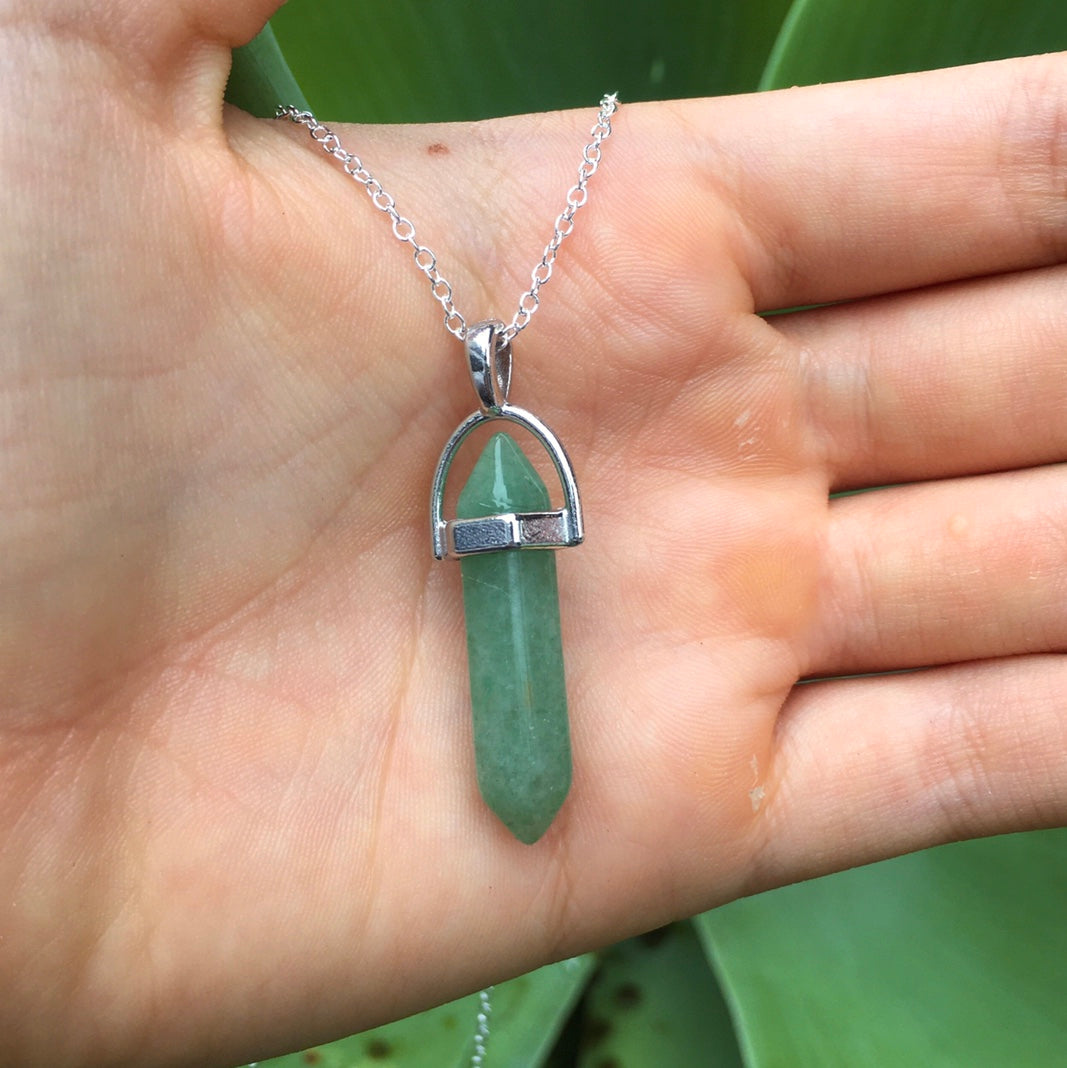 Green Aventurine Point Silver Necklace