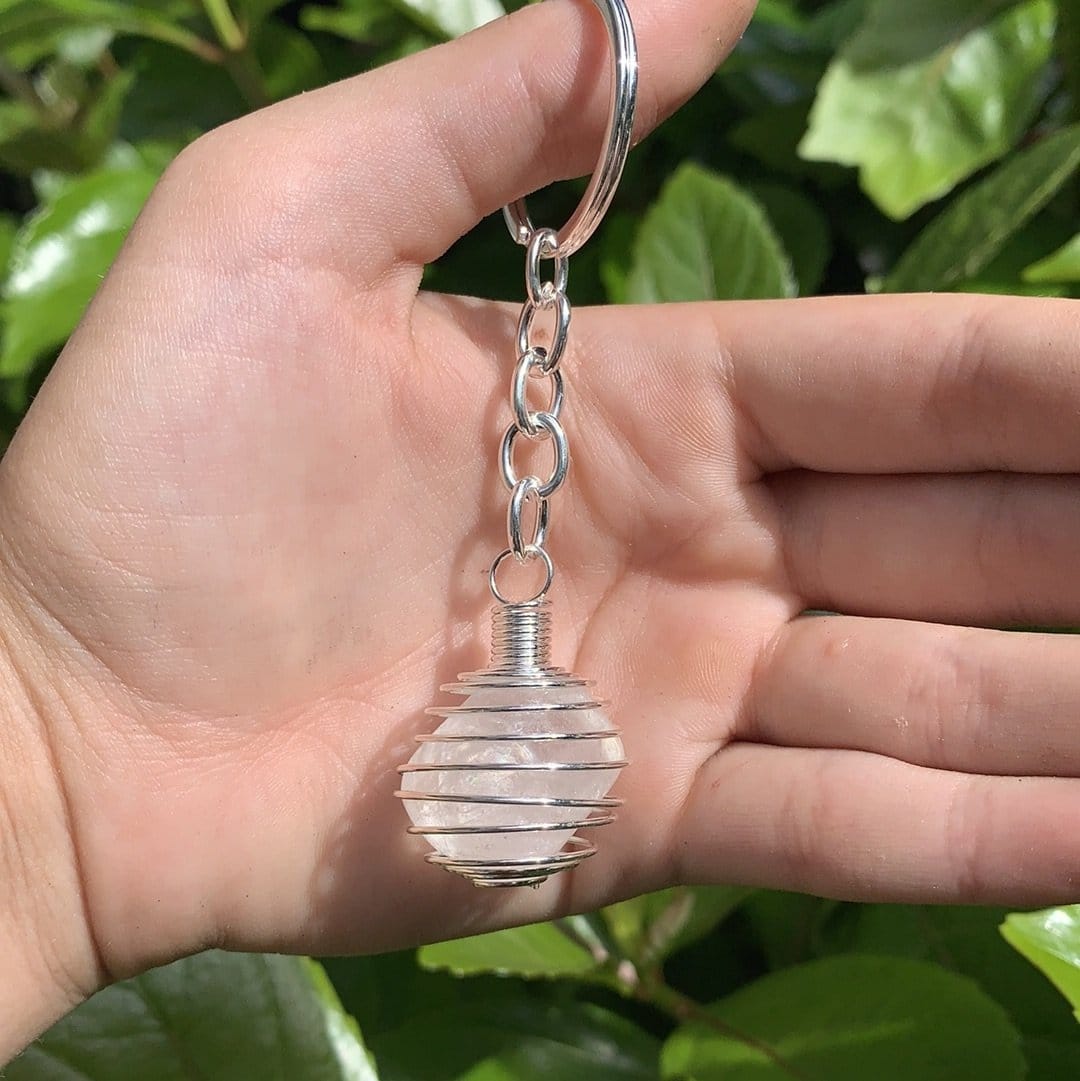 The Guide Crystals Keychain Clear Quartz Keychain Tumbled Stone