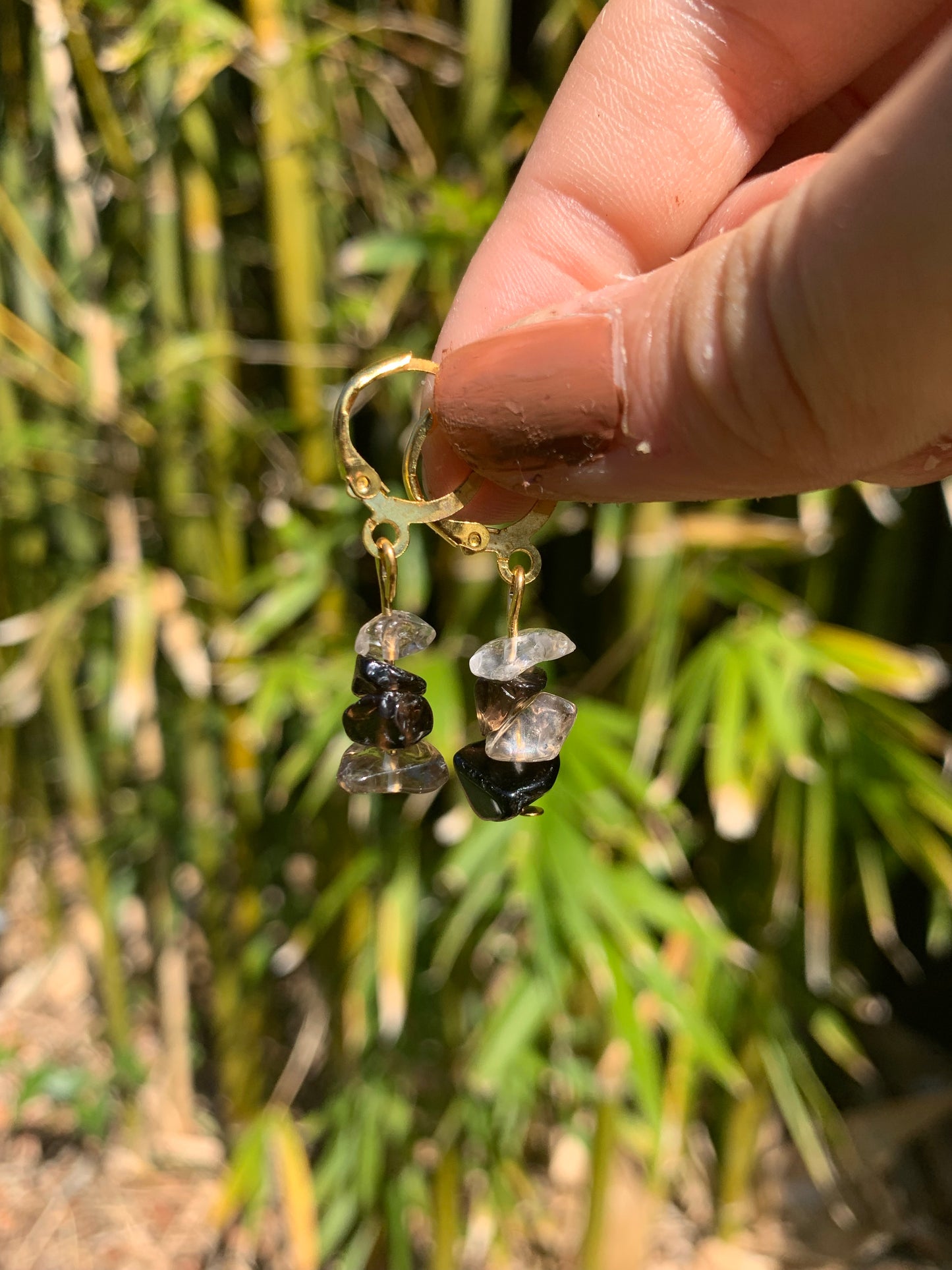 Smokey Quartz Gold Hoop Earrings