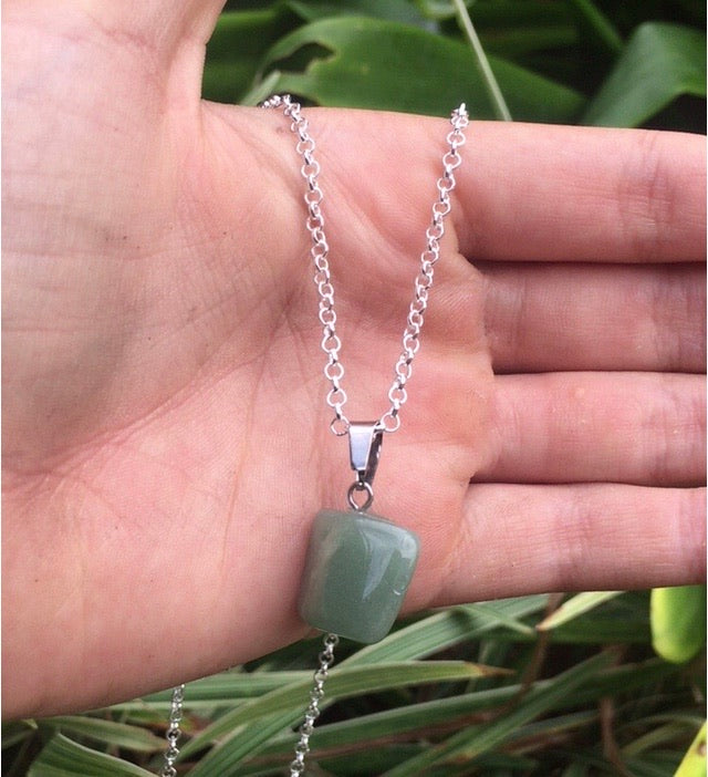 Green Aventurine Tumble Silver Necklace