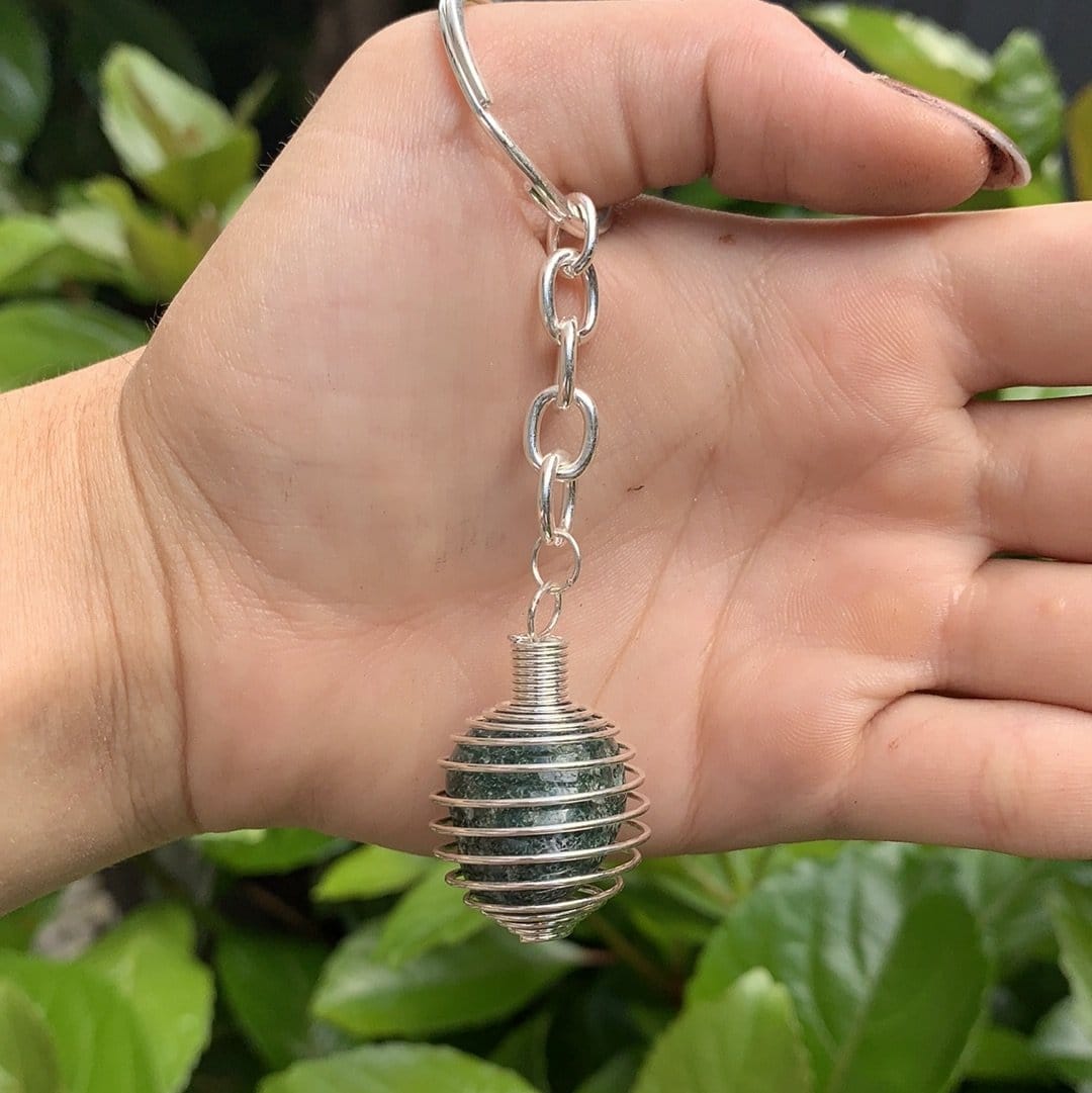 The Guide Crystals Keychain Moss Agate Crystal Keychain Tumbled Stone